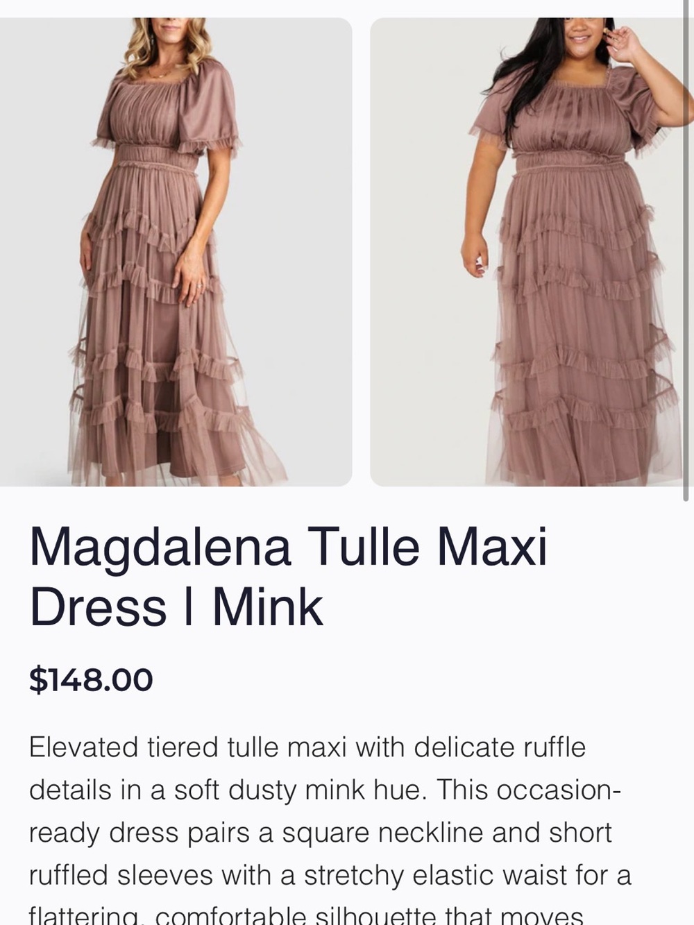 Magdalena Tulle Maxi Dress in Dusty Mink Large